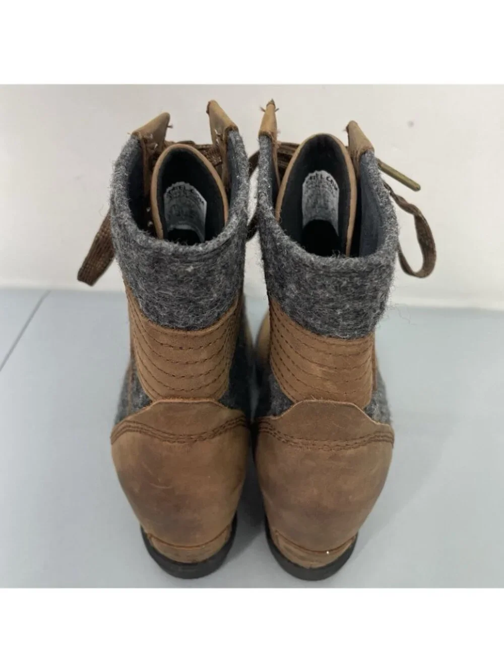 Sorel Lexie Ankle Wedge Boots Waterproof Distressed Felt Leather Brown Women 8.5